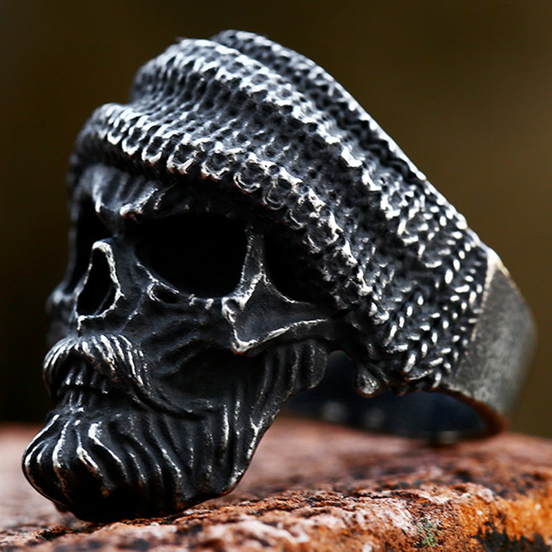 ZMY Home Stainless Steel Skull Ring with Bearded and Hooded Skull Design Party Jewelry