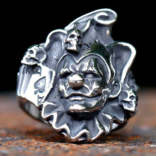 ZMY Home Stainless Steel Cool Poker Ring - Blackjack Joker with Skull Design for Party Jewelry