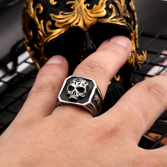 ZMY Home Gothic Skull Signet Ring - Stainless Steel Party Unique Jewelry for Gift