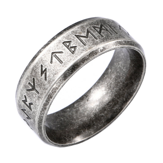 ZMY Home Elder Futhark Runes Ring - Stainless Steel Band with Runic Alphabet Design - Nordic Viking Jewelry