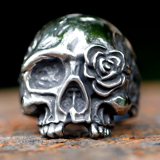 ZMY Home Stainless Steel Skull Rose Eye Ring | Gothic Flower Detail Biker Party Jewelry