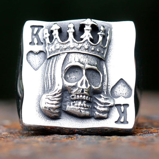 ZMY Home Stainless Steel Cool Poker Ring - Blackjack King with Skull Design for Party Jewelry