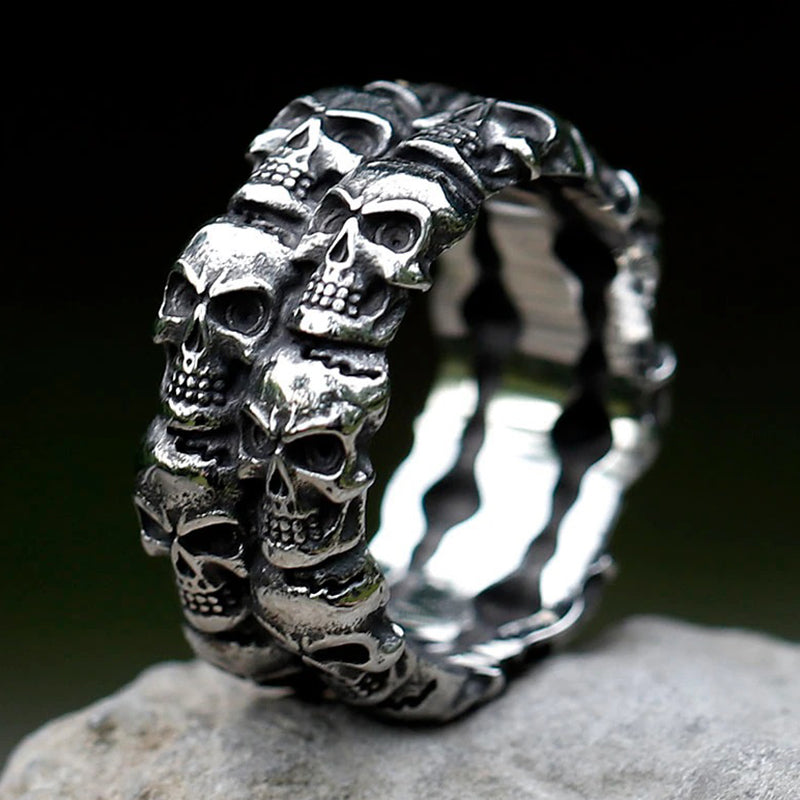 ZMY Home Party Jewelry Dual Skull Ring Gothic Stainless Steel Skeleton Ring for Men and Women