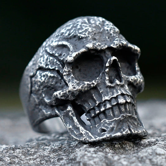 ZMY Home Cracked Skull Ring | Unique Stainless Steel Skeleton Head Party Jewelry
