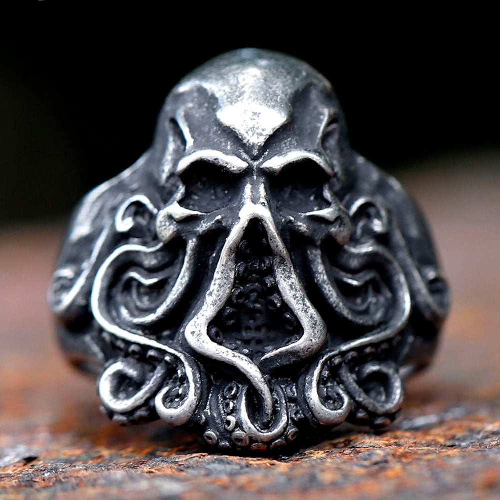 ZMY Home Gothic Octopus Cthulhu Skull Stainless Steel Spinner Fidget Ring - Unique Edgy Party Jewelry for Gifts