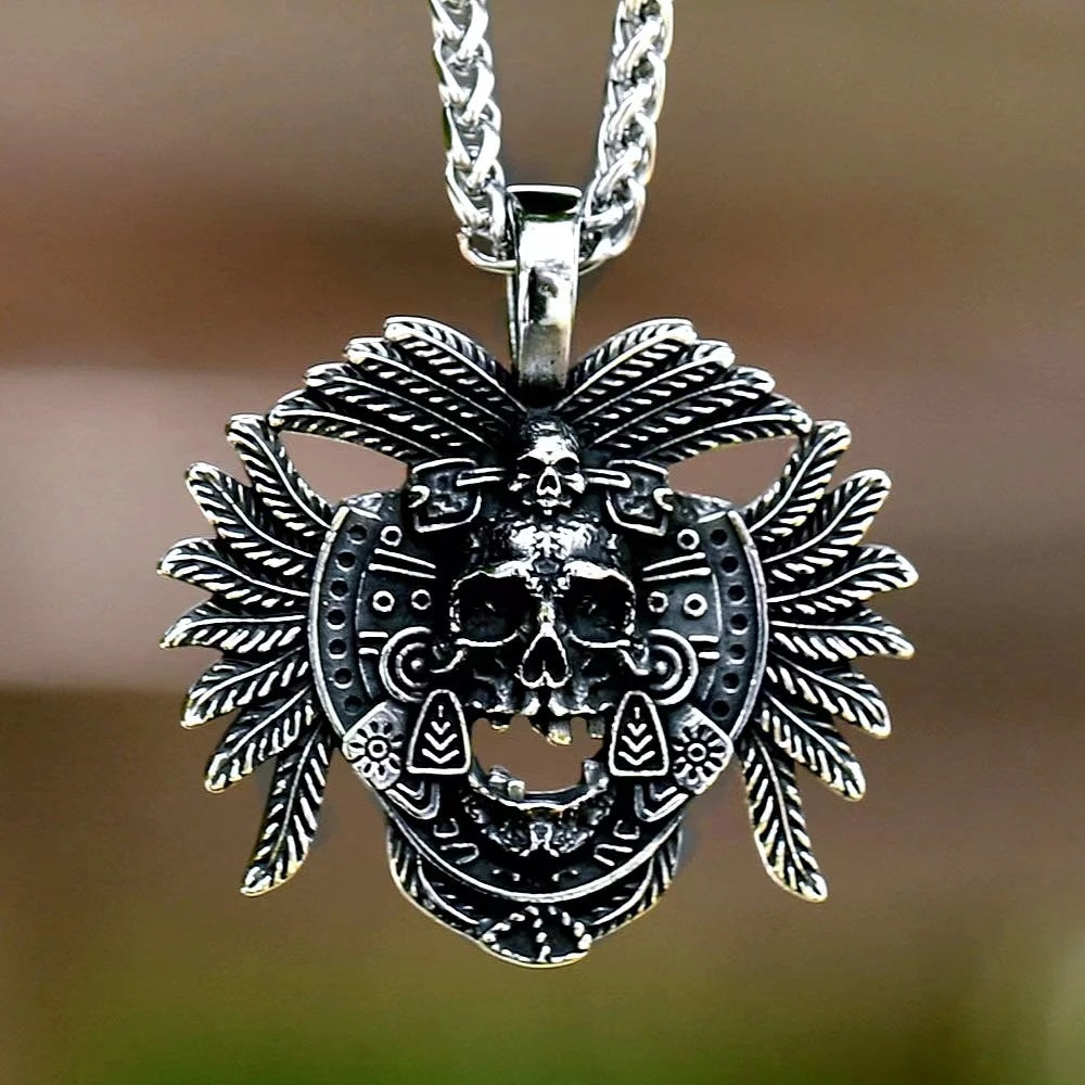ZMY Home Skull Pendant Necklace - Voodoo Tribe Skull Design - Unique Stainless Steel Jewelry