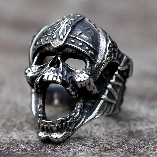 ZMY Home Viking Warrior Helmet Skull Ring | Stainless Steel Gothic Party Jewelry