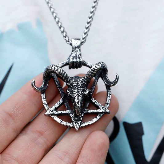 ZMY Home Baphomet Ram Goat Pendant - Stainless Steel Necklace, Worship Horns Satan Jewelry for Gothic Occult Lovers