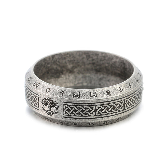 ZMY Home Viking Rune Ring for Men – Norse Yggdrasil Tree of Life Band with Knot, Elder Futhark Runes Stainless Steel Nordic Jewelry