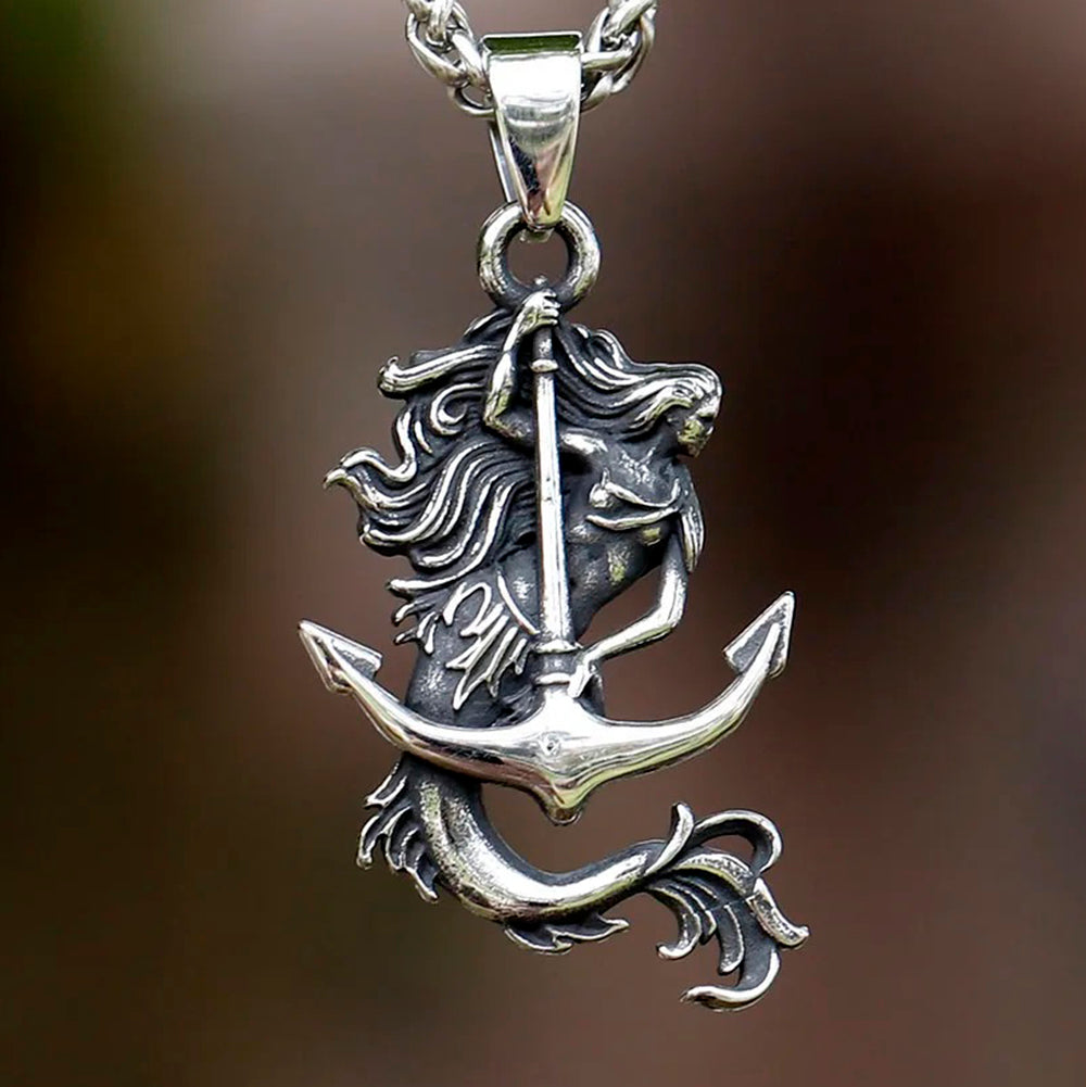 ZMY Home Pendant Necklace - Sea Serpent hold Anchor Design - Unique Stainless Steel Jewelry