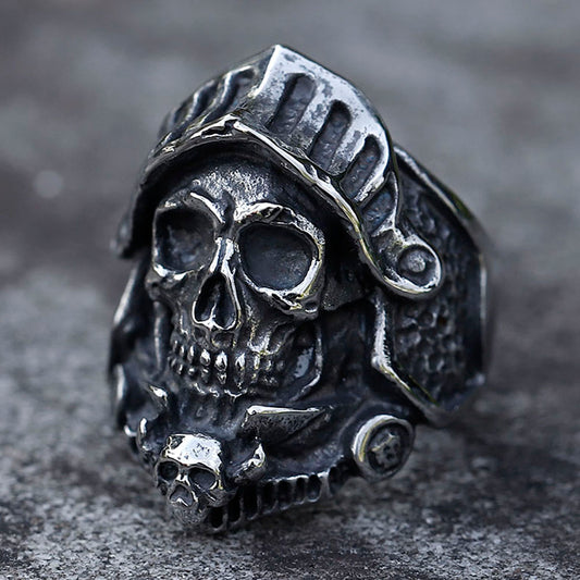 ZMY Home Knight Helmet Skull Ring | Stainless Steel Gothic Party Jewelry