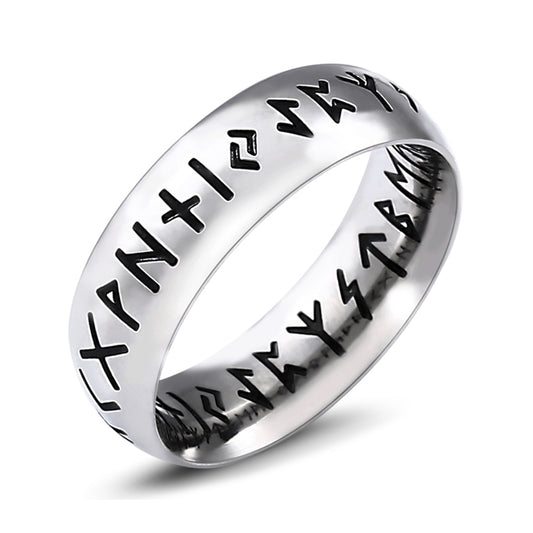 ZMY Home Elder Futhark Runes Ring - Stainless Steel Band with Runic Alphabet Design - Nordic Viking Jewelry
