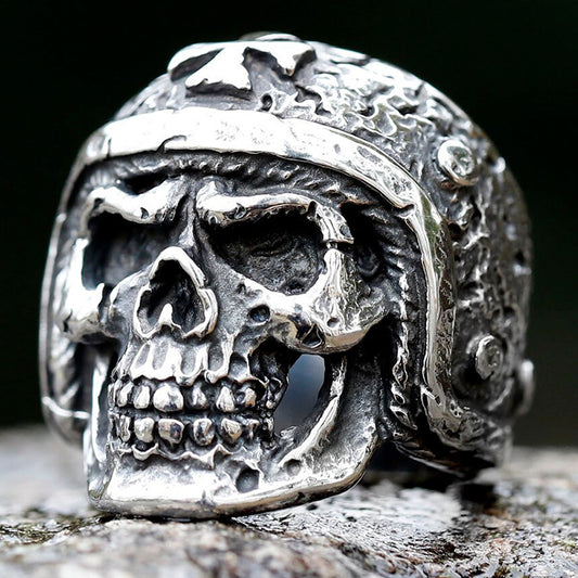 ZMY Home Stainless Steel Punk Ring - Alt Style Biker Skull Design with Maltese Cross for Party Jewelry