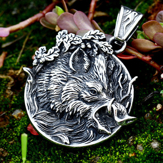 ZMY Home Pendant Necklace - Viking Boar Dog Tag Design - Unique Stainless Steel Jewelry