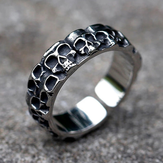 ZMY Home Stainless Steel Skull Party Jewelry Ring with Fifteen Mini Skulls in a Circle