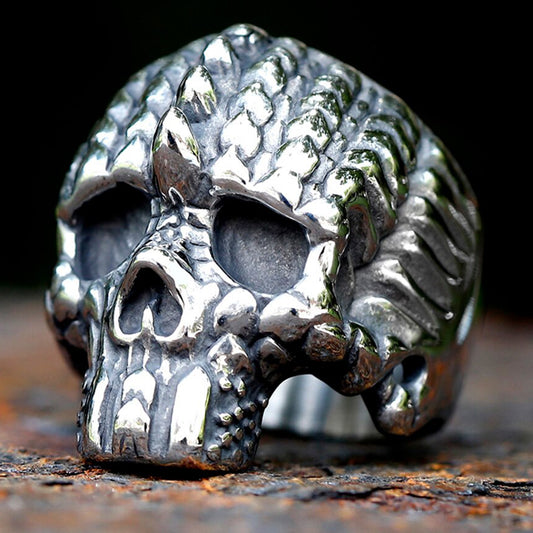 ZMY Home Stainless Steel Skull Scale Horned Ring | Unique Gothic Party Biker Jewelry