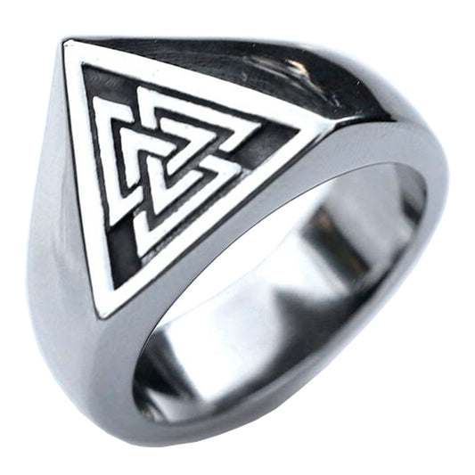 ZMY Home Viking Valknut Signet Ring – 316L Stainless Steel Norse Rune Engraved Band, Men’s Unisex Nordic Mythology Jewelry