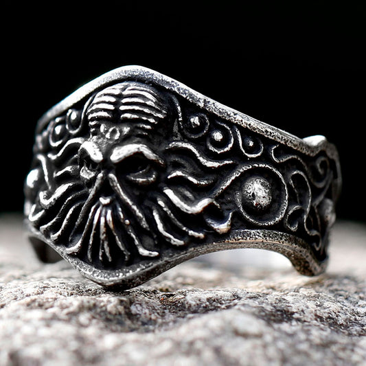 ZMY Home Gothic Tentacle Cthulhu Skull Stainless Steel Spinner Fidget Ring - Unique Edgy Party Jewelry Gifts for Him & Her