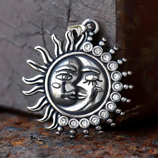 ZMY Home Fashion Necklace - Moon and Sun Face Desgin Pendant - Unique Stainless Steel Jewelry