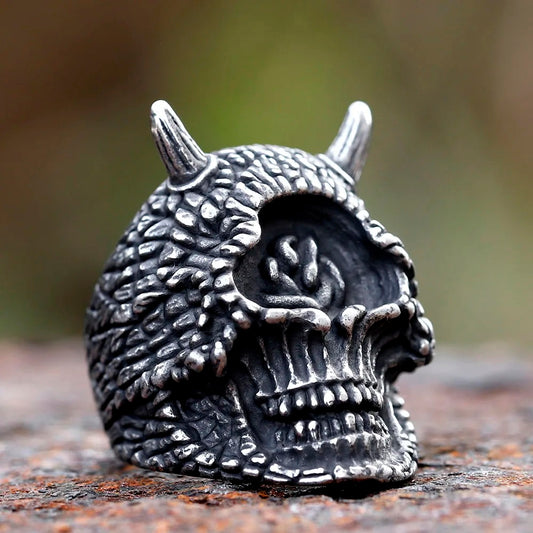 ZMY Home Gothic Skull Ring - Demon with Horns and One Eye Design - Unique Party Stainless Steel Jewelry Gift