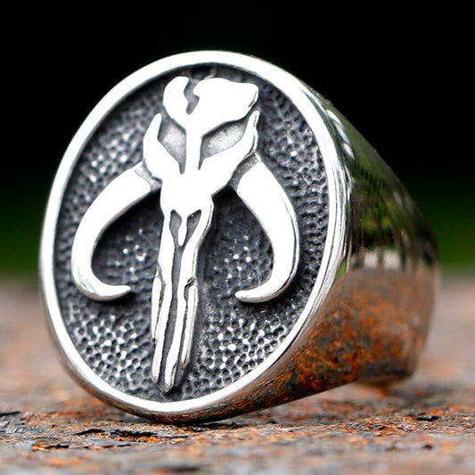 ZMY Home Mandalorian's Mythosaur Signet Silver Ring | Stainless Steel Movie Jewelry for Fans