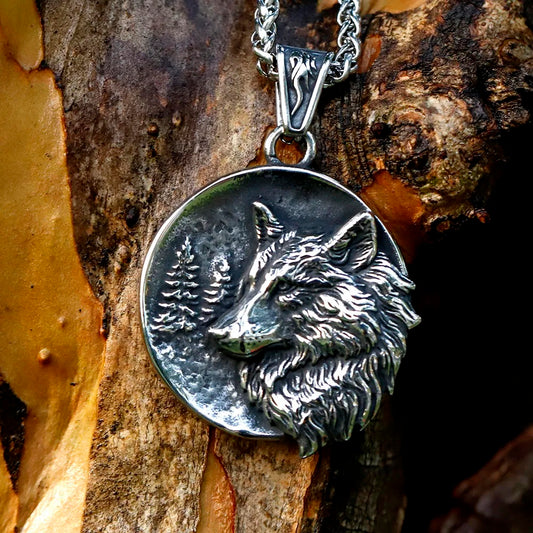 ZMY Home Pendant Necklace - Viking Wolf Dog Tag Design - Unique Stainless Steel Jewelry