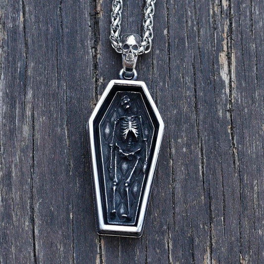 ZMY Home Skull Necklace - Coffin with Skeleton Design Pendant - Unique Stainless Steel Jewelry