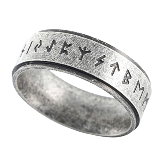 ZMY Home Elder Futhark Runes Ring - Stainless Steel Band with Runic Alphabet Design - Nordic Viking Jewelry