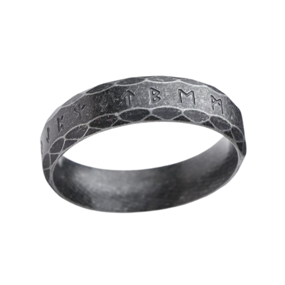 ZMY Home Elder Futhark Runes Ring - 6mm Stainless Steel Band with Runic Alphabet Design - Nordic Viking Jewelry