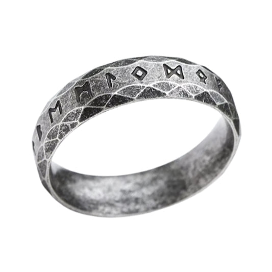 ZMY Home Elder Futhark Runes Ring - 6mm Stainless Steel Band with Runic Alphabet Design - Nordic Viking Jewelry