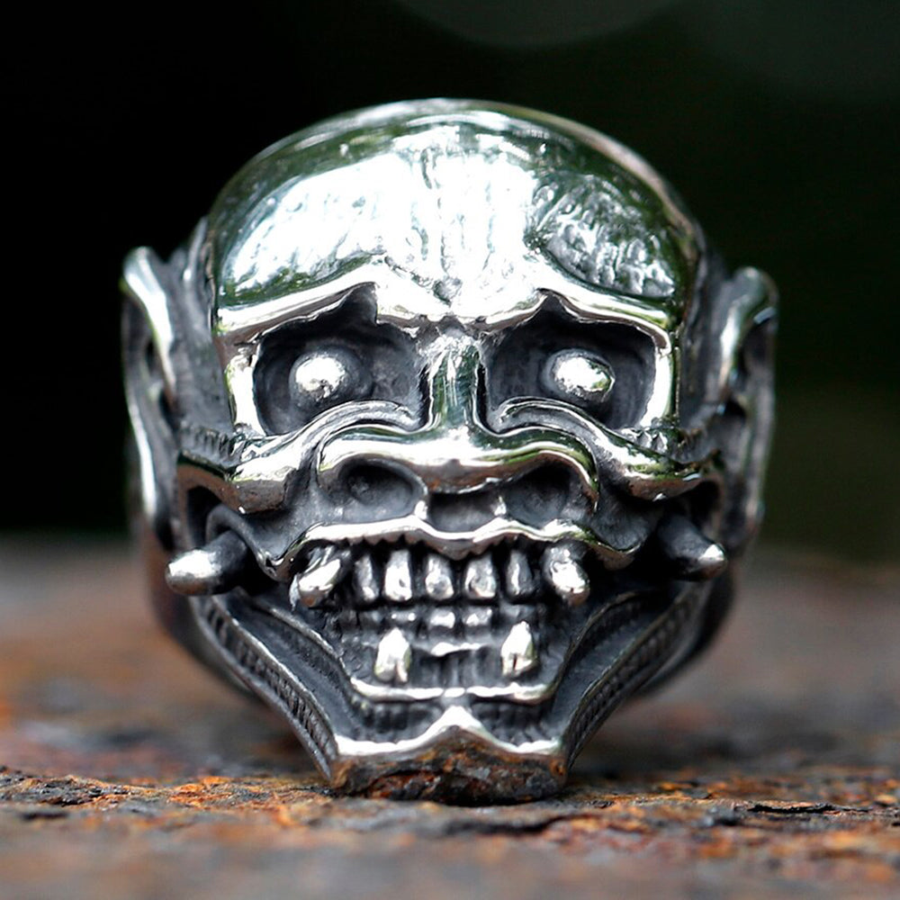 ZMY Home Stainless Steel Hannya Mask Ring | Exquisite Japanese Demon Party Jewelry