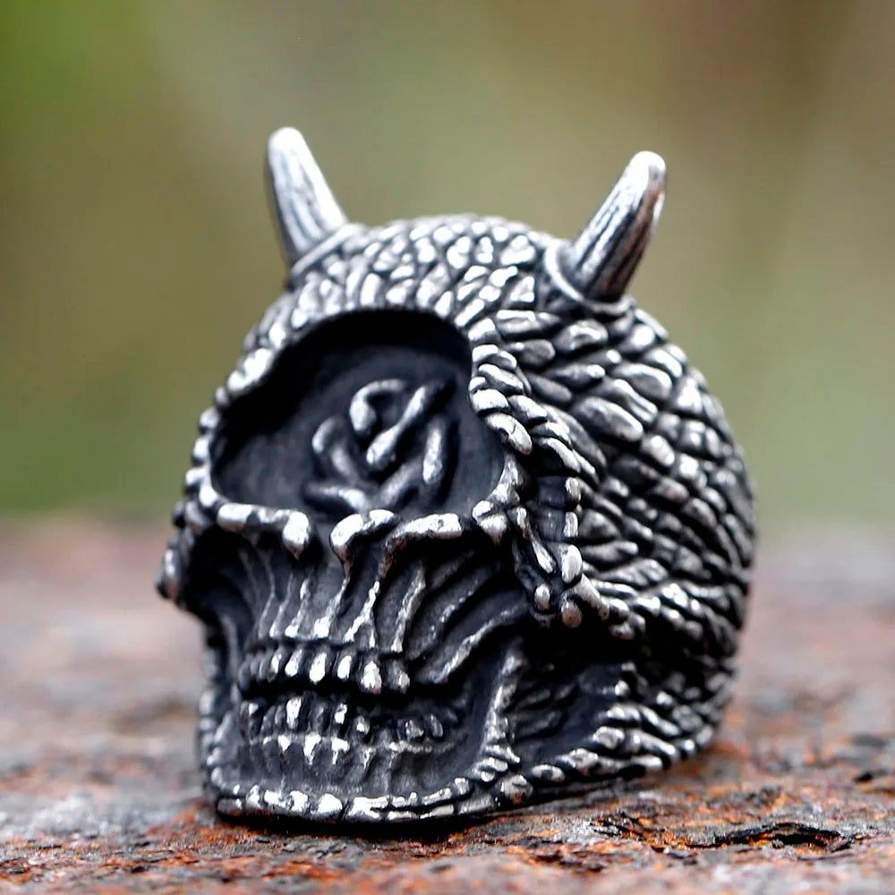 ZMY Home Gothic Skull Ring - Demon with Horns and One Eye Design - Unique Party Stainless Steel Jewelry Gift