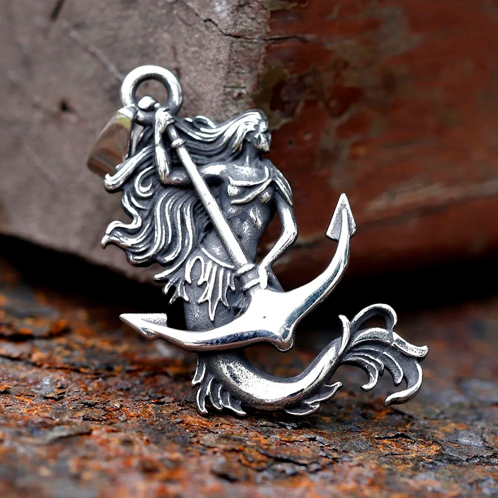 ZMY Home Pendant Necklace - Sea Serpent hold Anchor Design - Unique Stainless Steel Jewelry