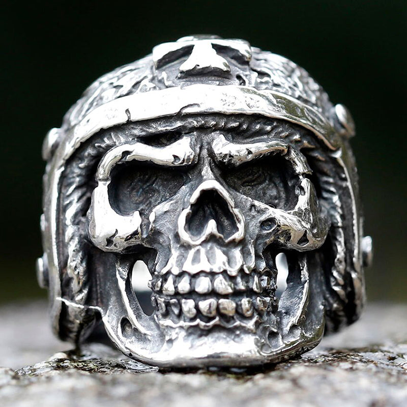 ZMY Home Stainless Steel Punk Ring - Alt Style Biker Skull Design with Maltese Cross for Party Jewelry
