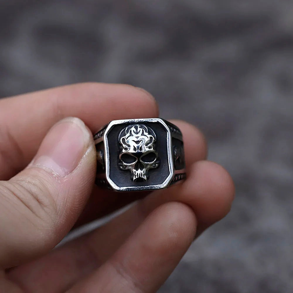 ZMY Home Gothic Skull Signet Ring - Stainless Steel Party Unique Jewelry for Gift