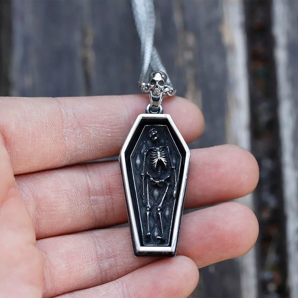 ZMY Home Skull Necklace - Coffin with Skeleton Design Pendant - Unique Stainless Steel Jewelry