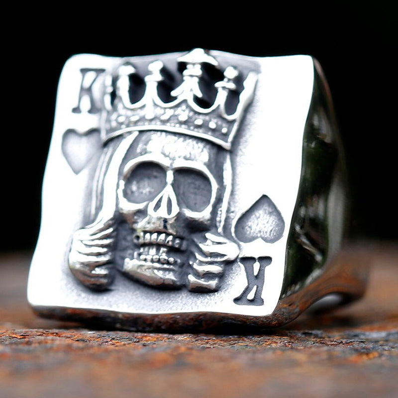 ZMY Home Stainless Steel Cool Poker Ring - Blackjack King with Skull Design for Party Jewelry