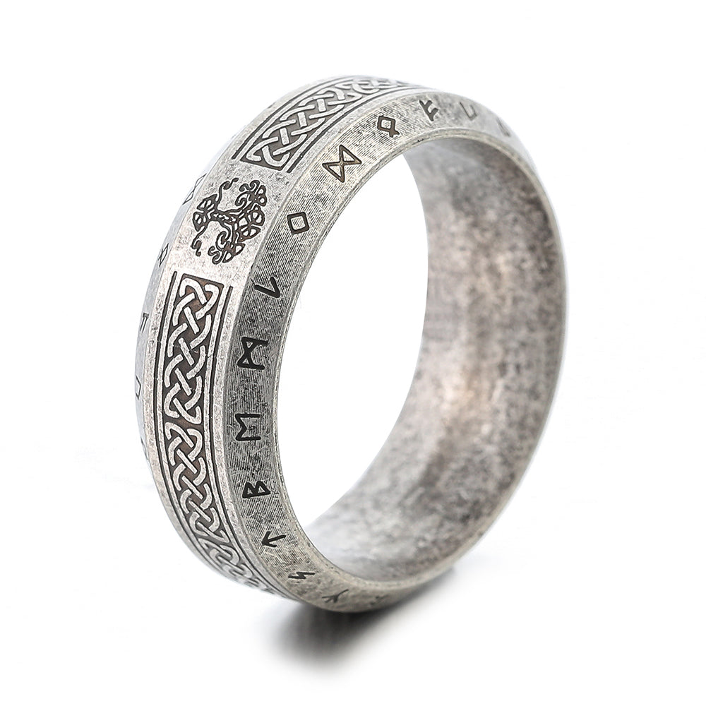 ZMY Home Viking Rune Ring for Men – Norse Yggdrasil Tree of Life Band with Knot, Elder Futhark Runes Stainless Steel Nordic Jewelry