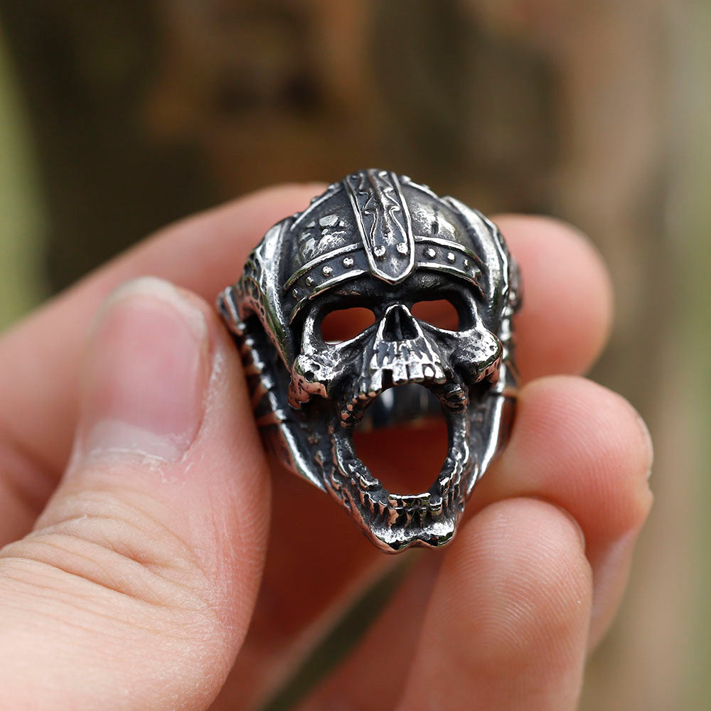 ZMY Home Viking Warrior Helmet Skull Ring | Stainless Steel Gothic Party Jewelry