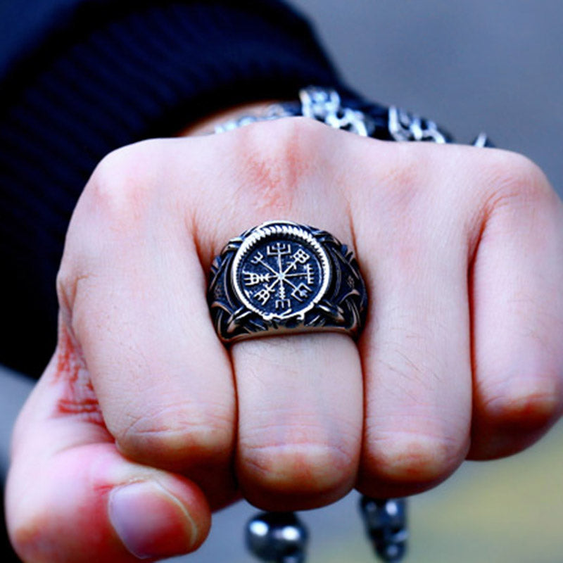 ZMY Home Rings Norse Symbol Rune Runic Compass Ring Stainless Steel Dragon Odin Viking Jewelry Ring