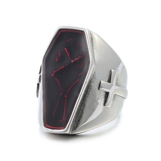 ZMY Home Coffin Skull Ring for Men Women – Gothic Punk Skeleton Couple Design Statement Stainless Steel Party Jewelry