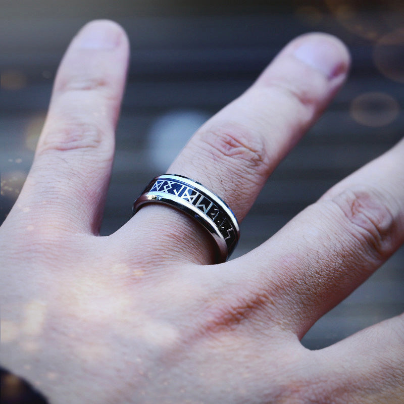ZMY Home Rings Stainless Steel Jewelry Viking Norse Symbol Rune Elder Futhark Alphabet Rings