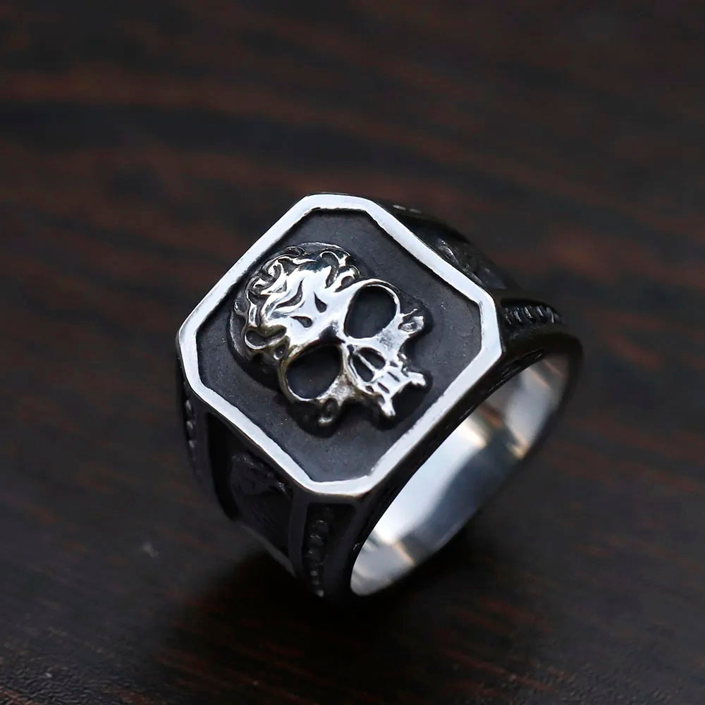 ZMY Home Gothic Skull Signet Ring - Stainless Steel Party Unique Jewelry for Gift