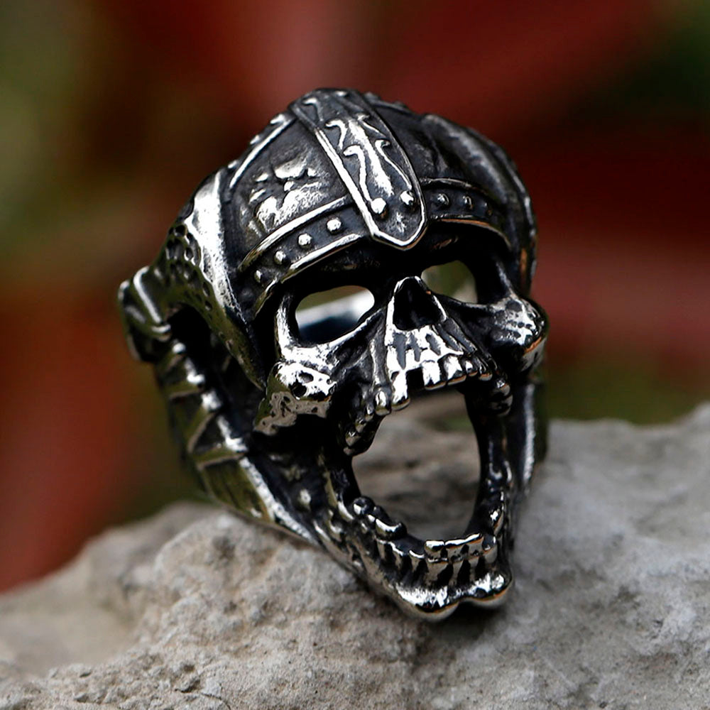 ZMY Home Viking Warrior Helmet Skull Ring | Stainless Steel Gothic Party Jewelry