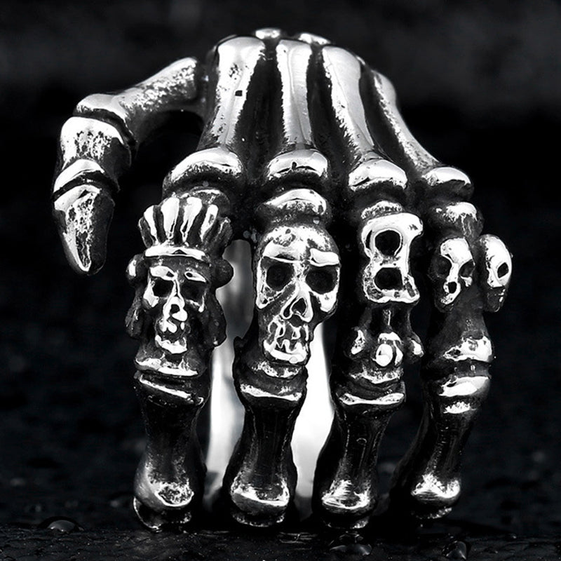 ZMY Home Stainless Steel Skull Hand Ring with Voodoo Skull Carving | Unique Gothic Party Jewelry