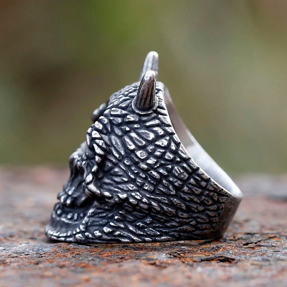 ZMY Home Gothic Skull Ring - Demon with Horns and One Eye Design - Unique Party Stainless Steel Jewelry Gift