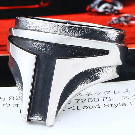 ZMY Home Stainless Steel Gothic Ring - Broken Mandalorian's Helmet Design Movie Jewelry