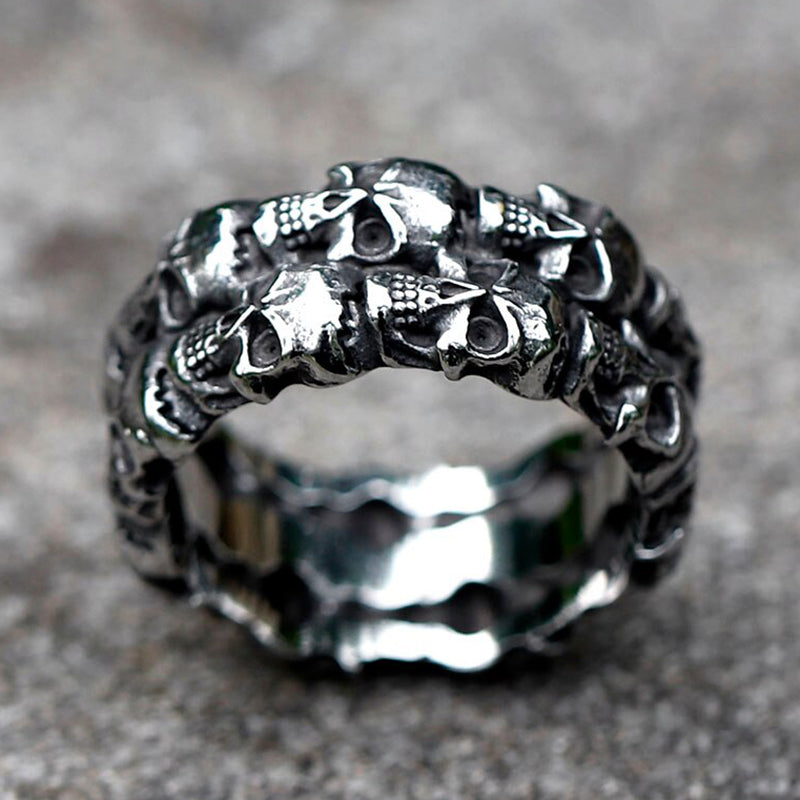 ZMY Home Party Jewelry Dual Skull Ring Gothic Stainless Steel Skeleton Ring for Men and Women
