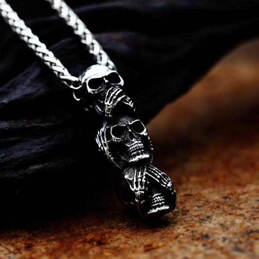 ZMY Home Pendant Necklace - Triple Skull Design - Unique Stainless Steel Jewelry