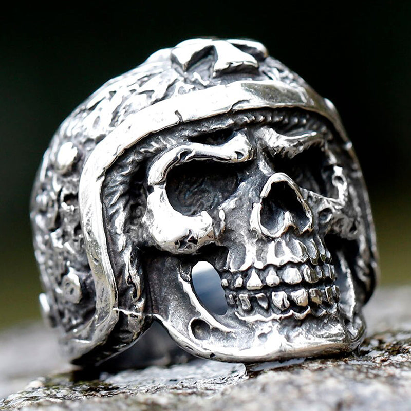 ZMY Home Stainless Steel Punk Ring - Alt Style Biker Skull Design with Maltese Cross for Party Jewelry